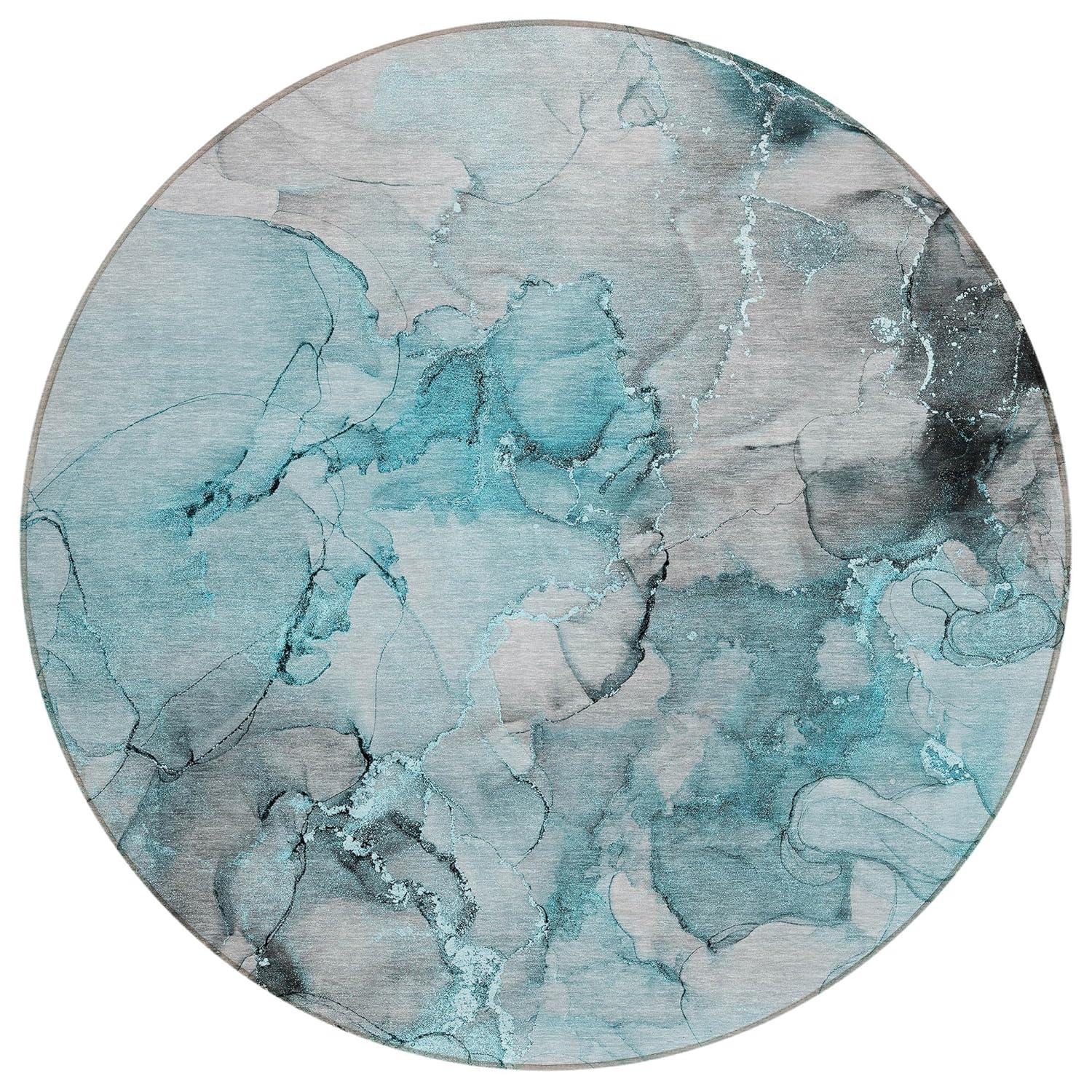 Addison Rugs Chantille ACN520 Teal 8' x 8 Indoor Outdoor Round Area Rug, Stain Resistant, Machine Washable, Non Shedding, Bedroom, Living Room, Dining Room, Kitchen Rug