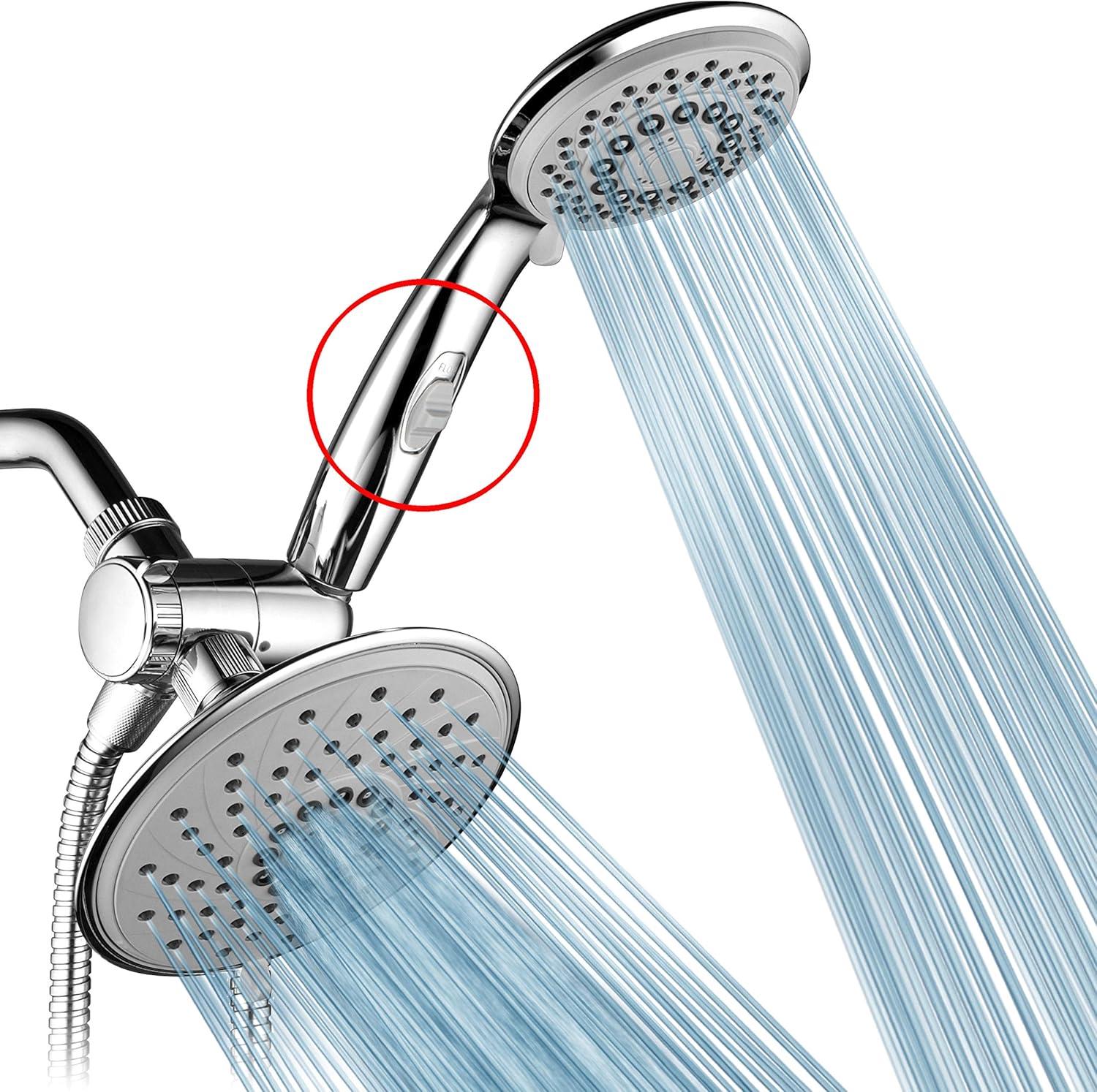 Chrome Dual Shower Head with Handheld and Rainfall Settings