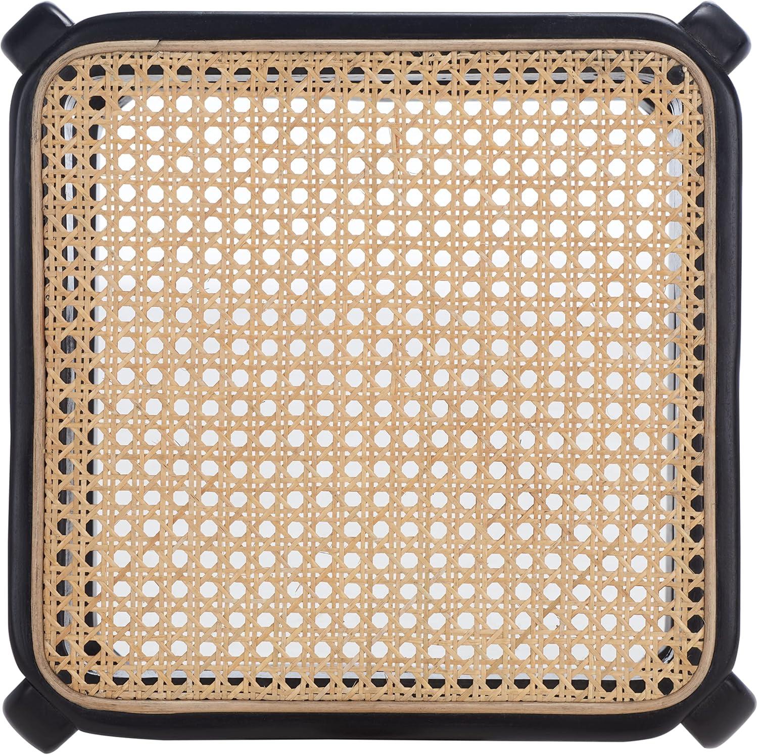 Silus Backless Cane Counter Stool - Black/Natural - Safavieh