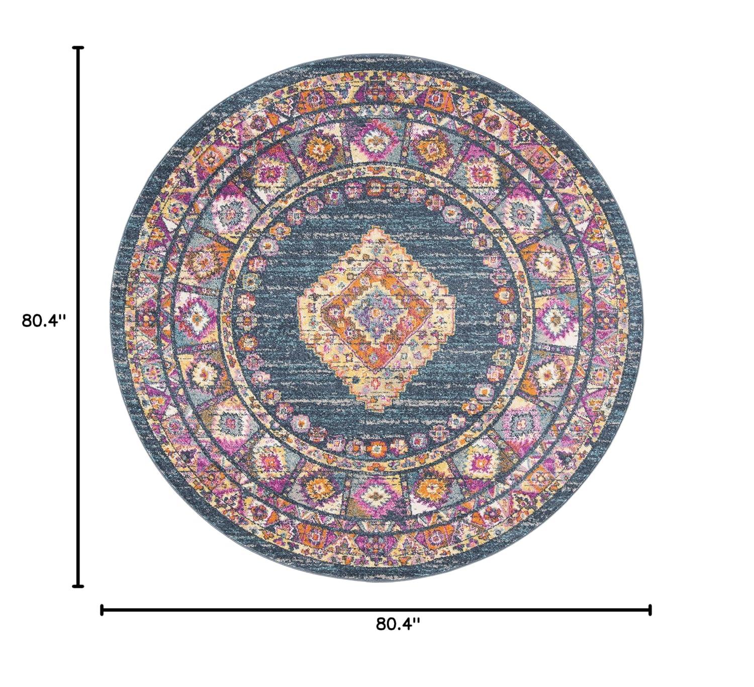 Madison MAD133 Power Loomed Indoor Area Rug - Blue/Fuchsia - 6'7" Round - Safavieh