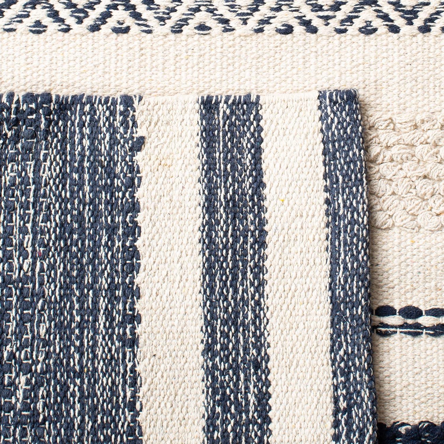 Striped Kilim STK502 Hand Woven Area Rug - Ivory/Navy - 7'x7' - Safavieh.