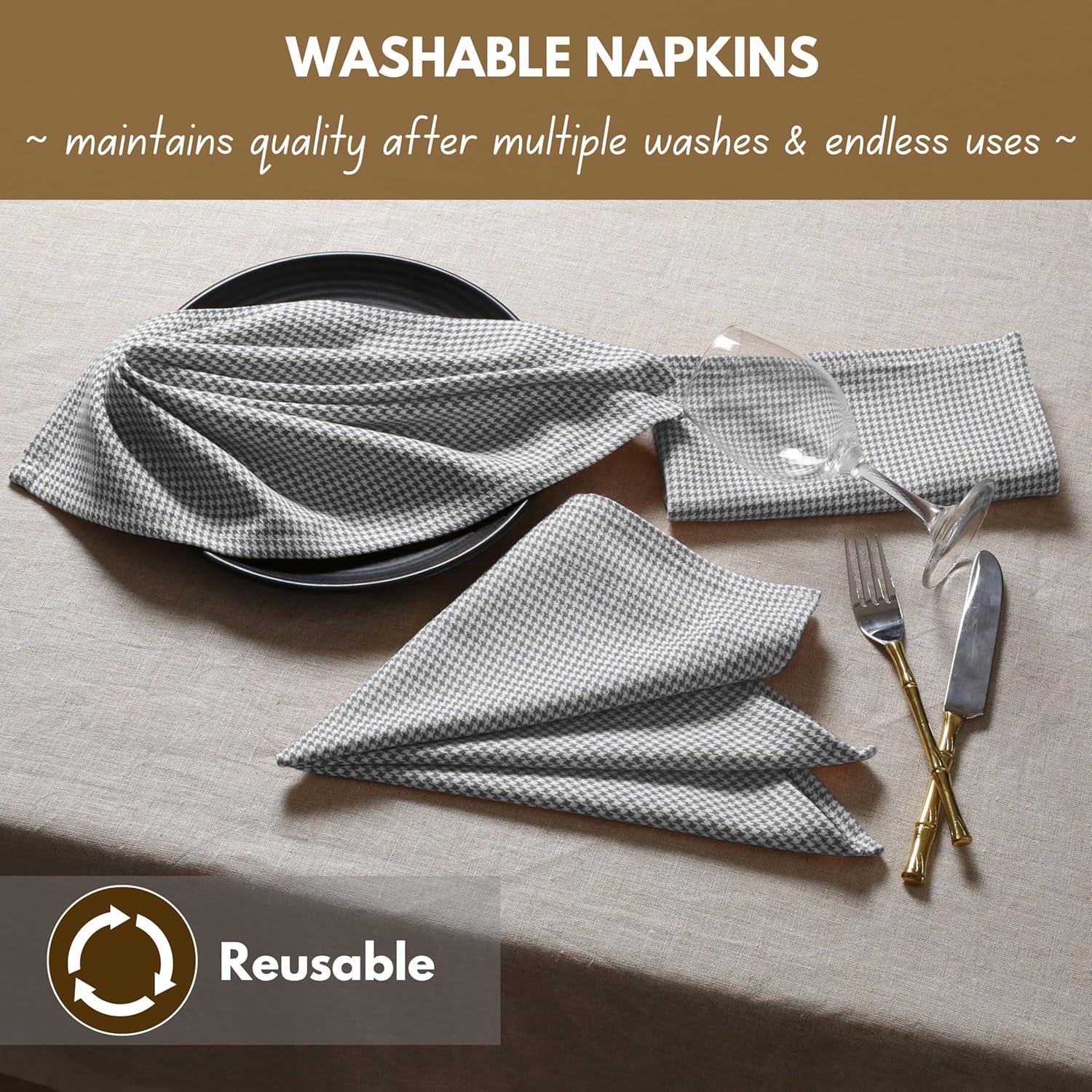 Native Fab Reusable Houndstooth Cloth Napkin 16x16 Cotton Set of 12 - Gray