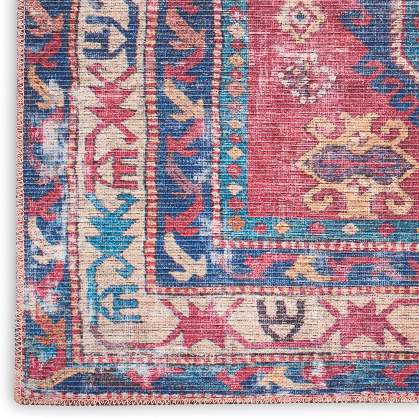 Machine Washable Southwestern Navy/Muted Red/Beige Area Rug