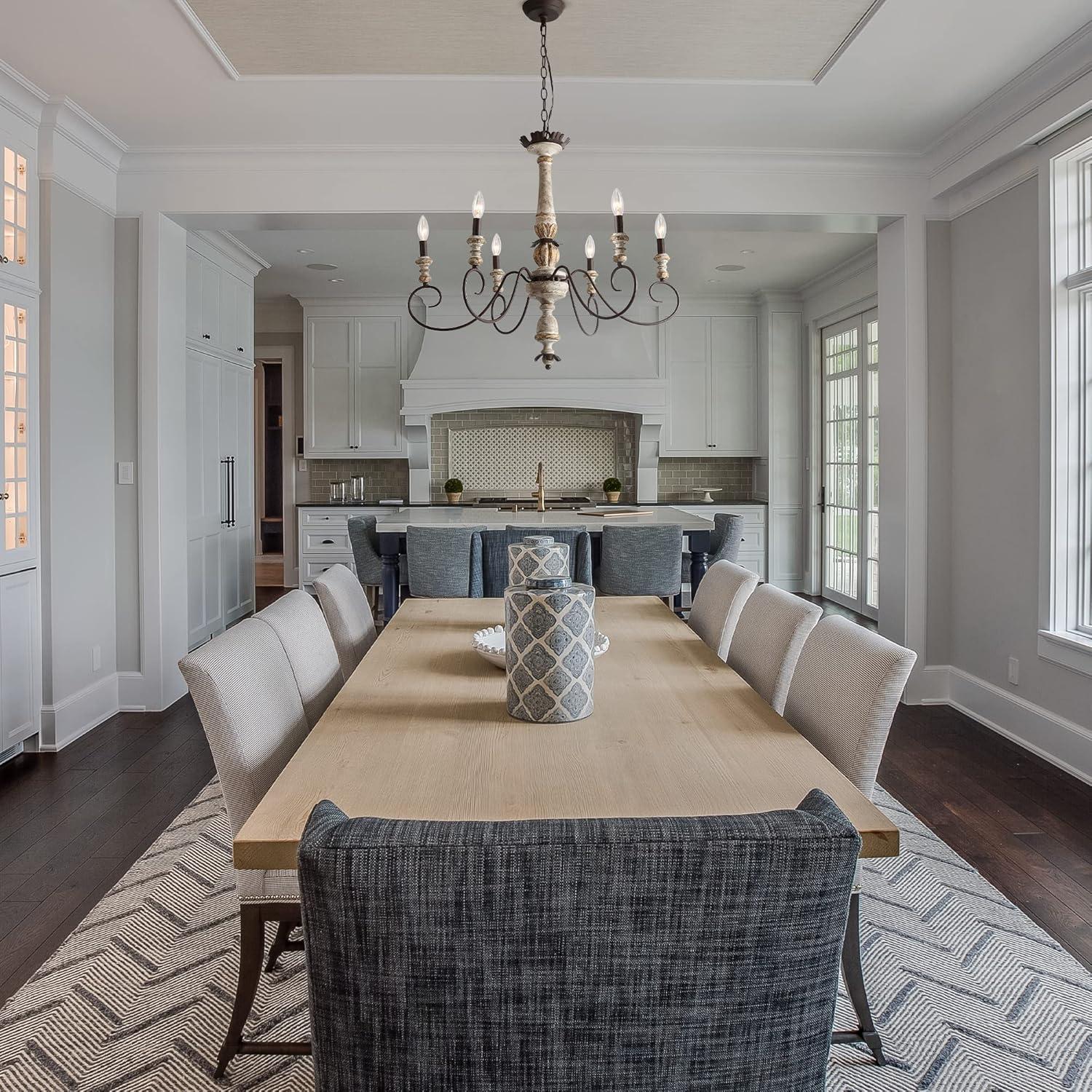 The Gray Barn French Country 6-Light Wood Chandelier Classic Farmhouse Lights - 31.1" D x 28" H