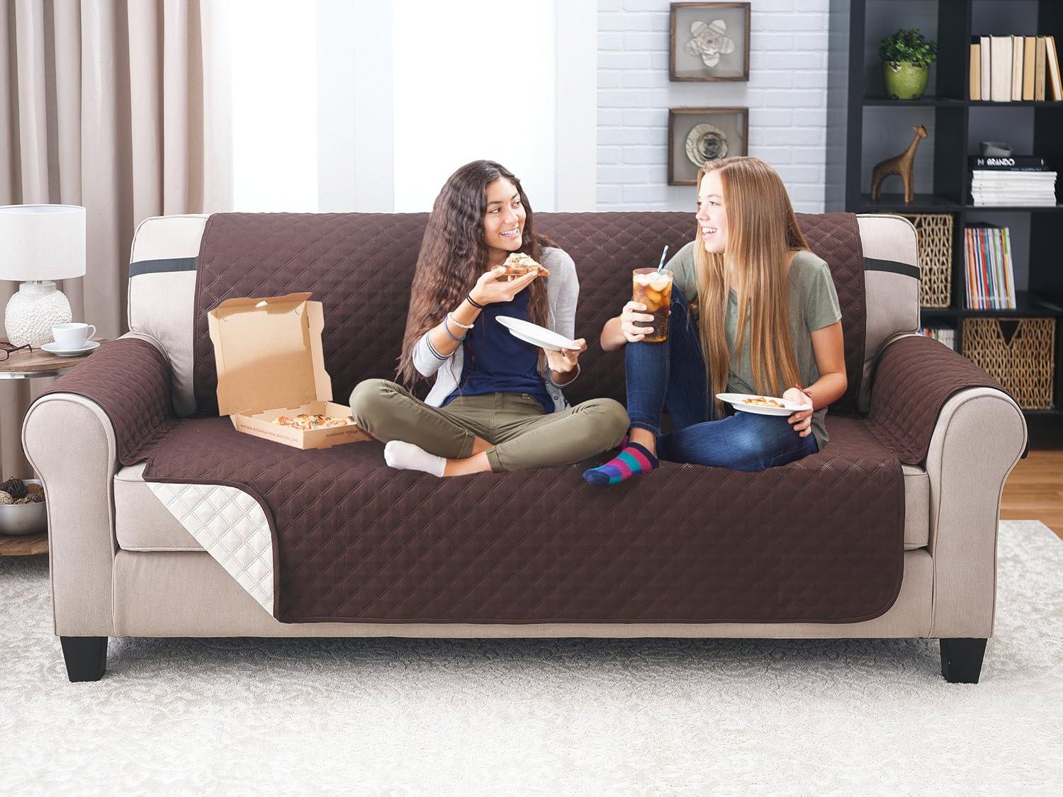 Sofa Cover - Furniture Protector - Shield & Protects from Dogs, Cats, Pets, Kids, Stains - Reversible, Easy Wash & Dry - Chocolate & Tan - 110" W x 75" L