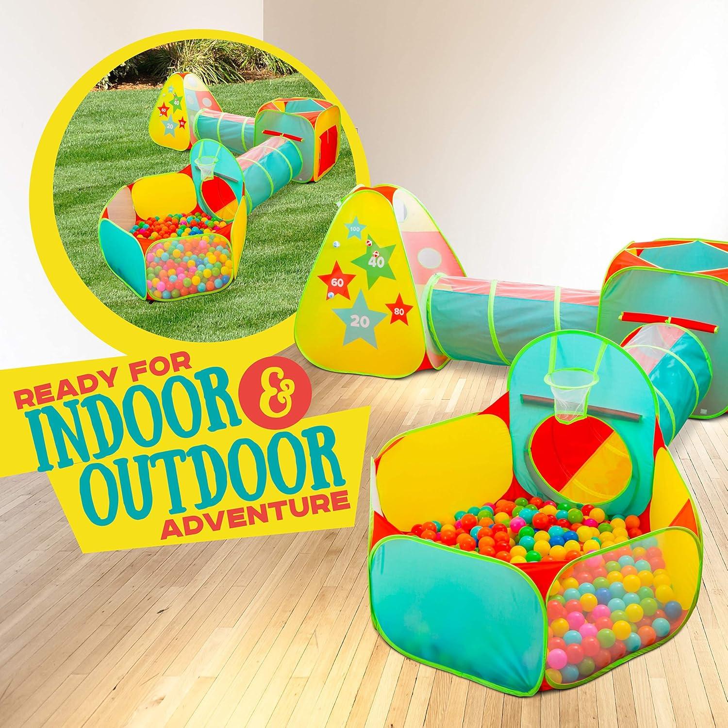 5-Piece Multicolor Kids Play Tent with Ball Pit and Tunnel