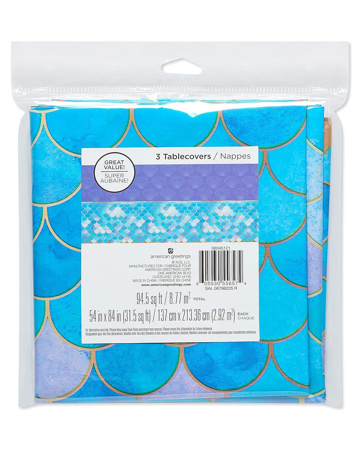 American Greetings Mermaid Party Supplies, Plastic Table Covers (3-Count)