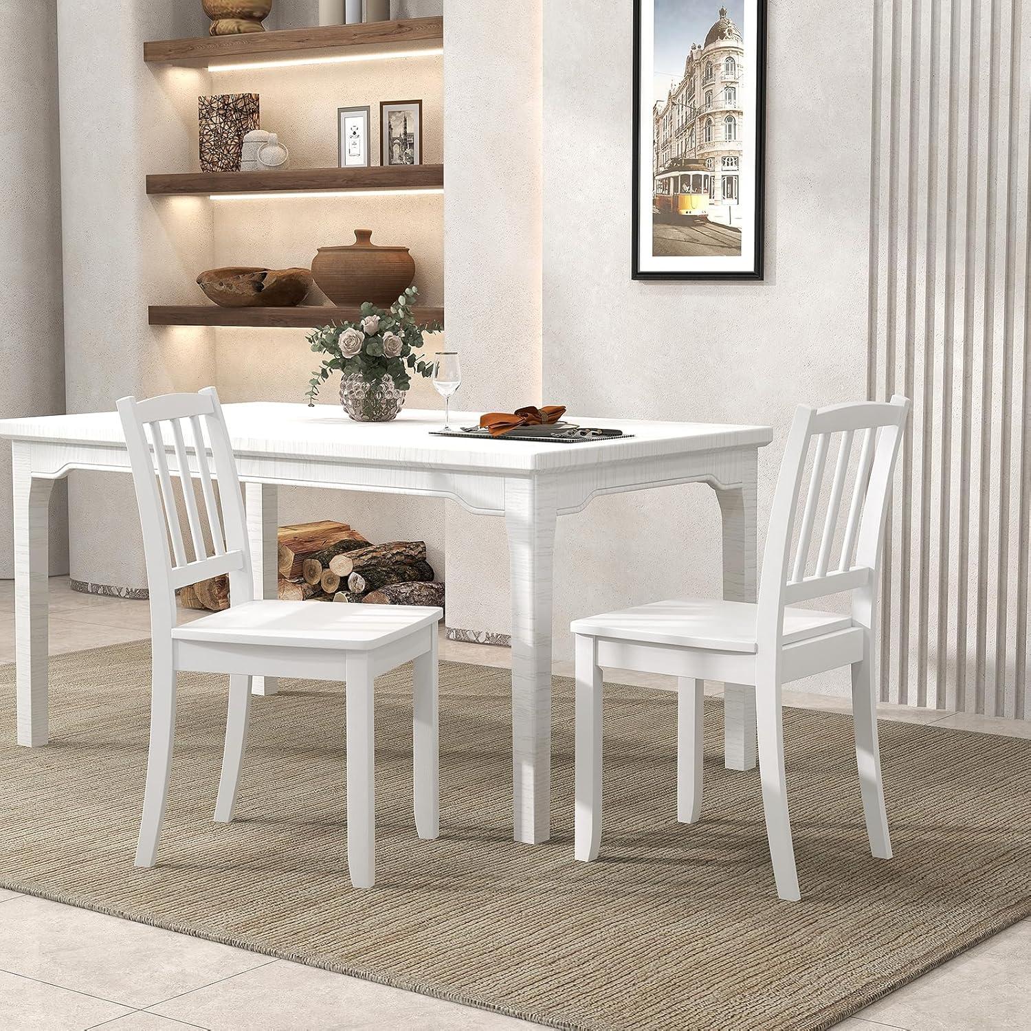 Set of 4 Camden Wood Slat Back Dining Chairs White - Buylateral: Rubberwood, No Tools Assembly