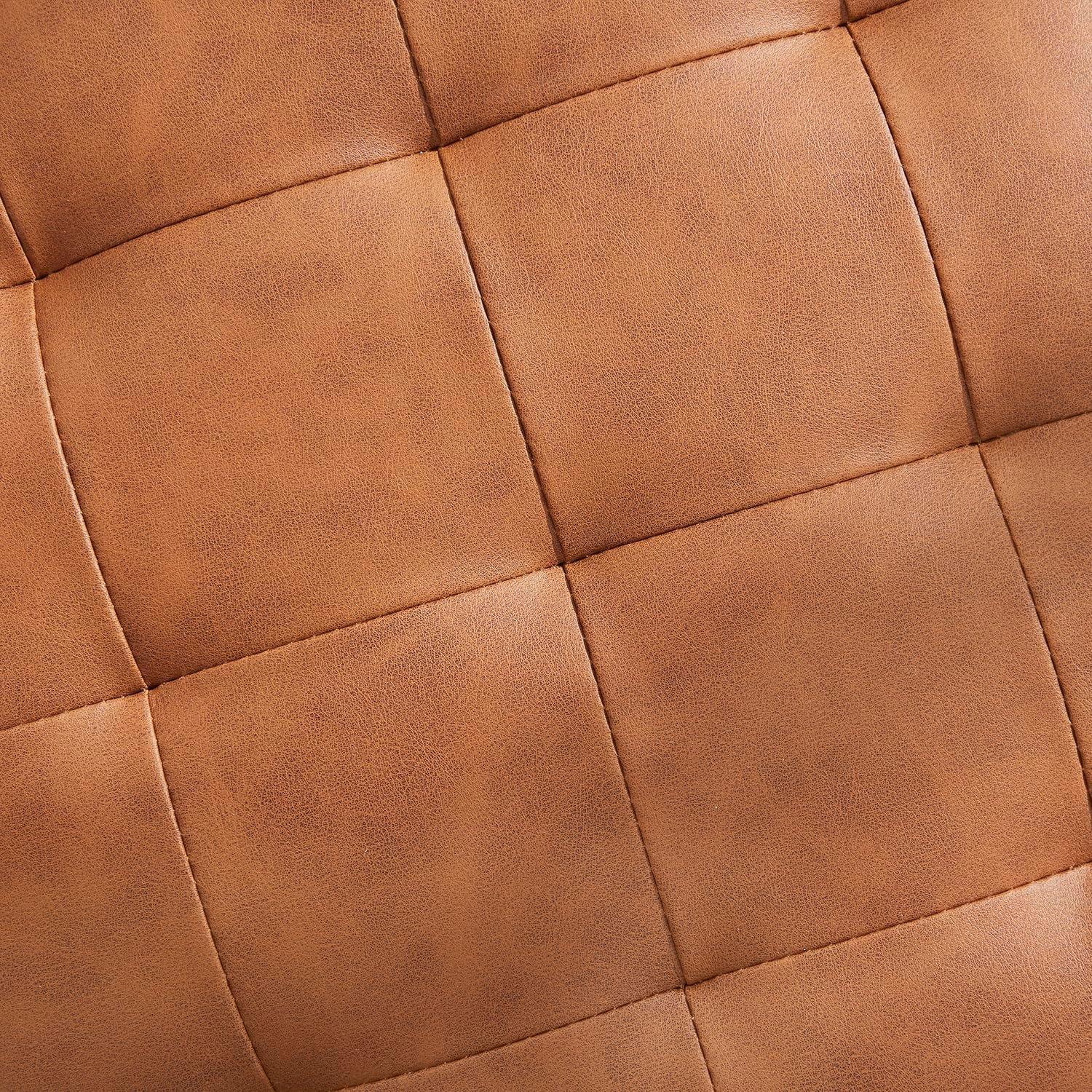 Ornavo Home Faux Leather Upholstered Round Tufted Storage Ottoman with Wooden Legs - Cognac
