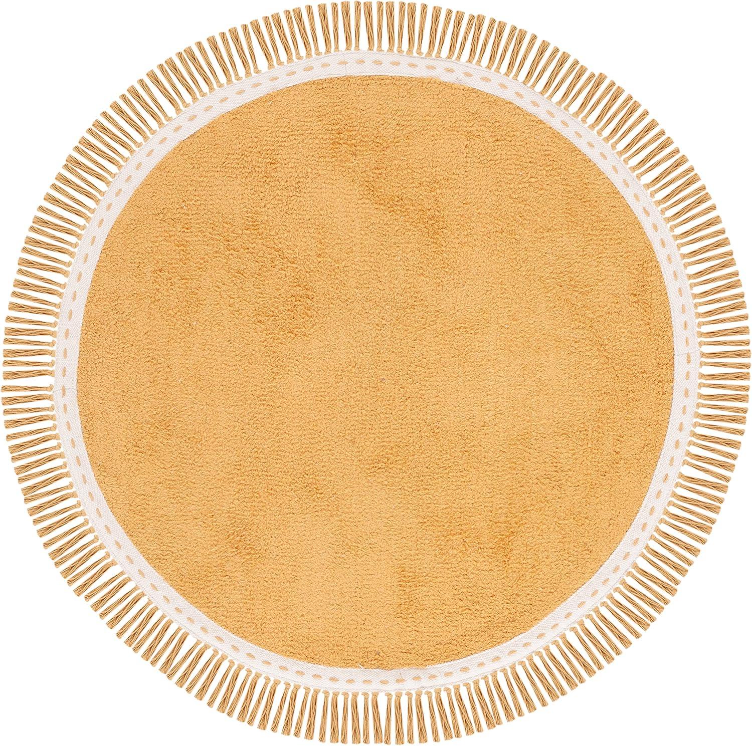 SAFAVIEH Easy Care Willard Solid Cotton Machine Washable Area Rug, Yellow/Ivory, 4' x 4' Round