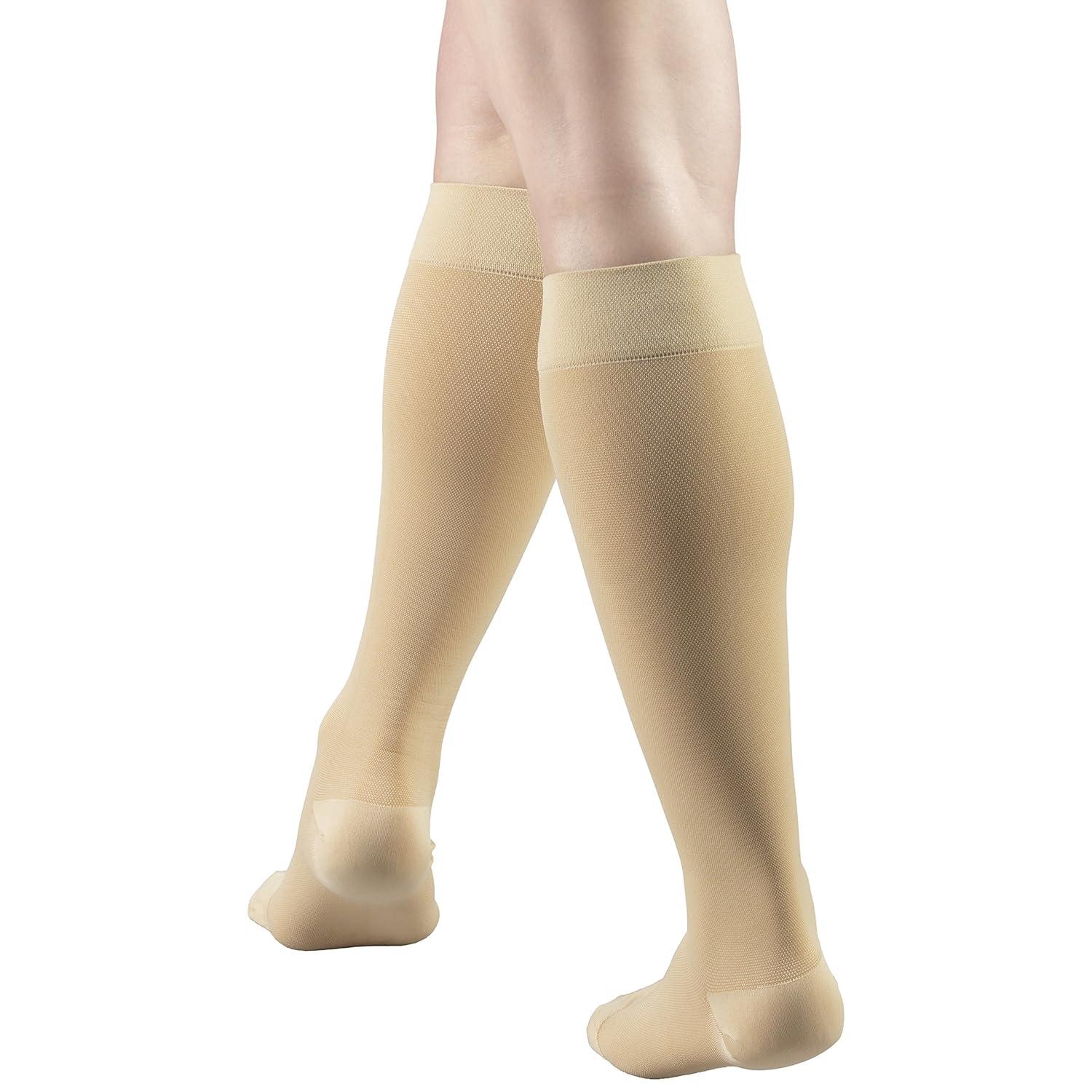 Truform 20-30 mmHg Compression Stockings for Men and Women, Knee High Length, Closed Toe Beige Medium