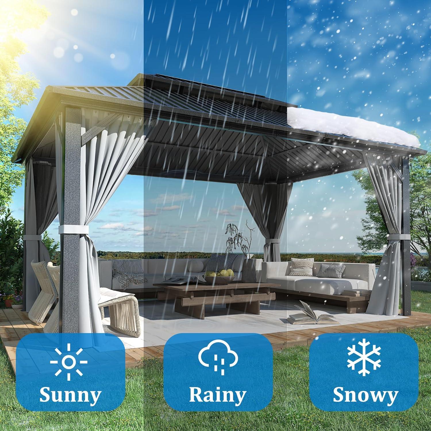 Barton 10x14 Gazebo, Hardtop Gazebo With Aluminum Frame, Double Galvanized Steel Roof, Curtains and Netting Included, Metal Gazebos Pergolas for Patios, Garden, Parties, Lawns