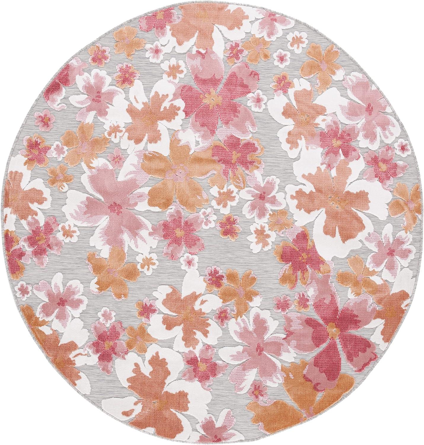 Cabana CBN488 Loomed Indoor/Outdoor Area Rug - Grey/Rose - 6'5"x6'5" Round - Safavieh