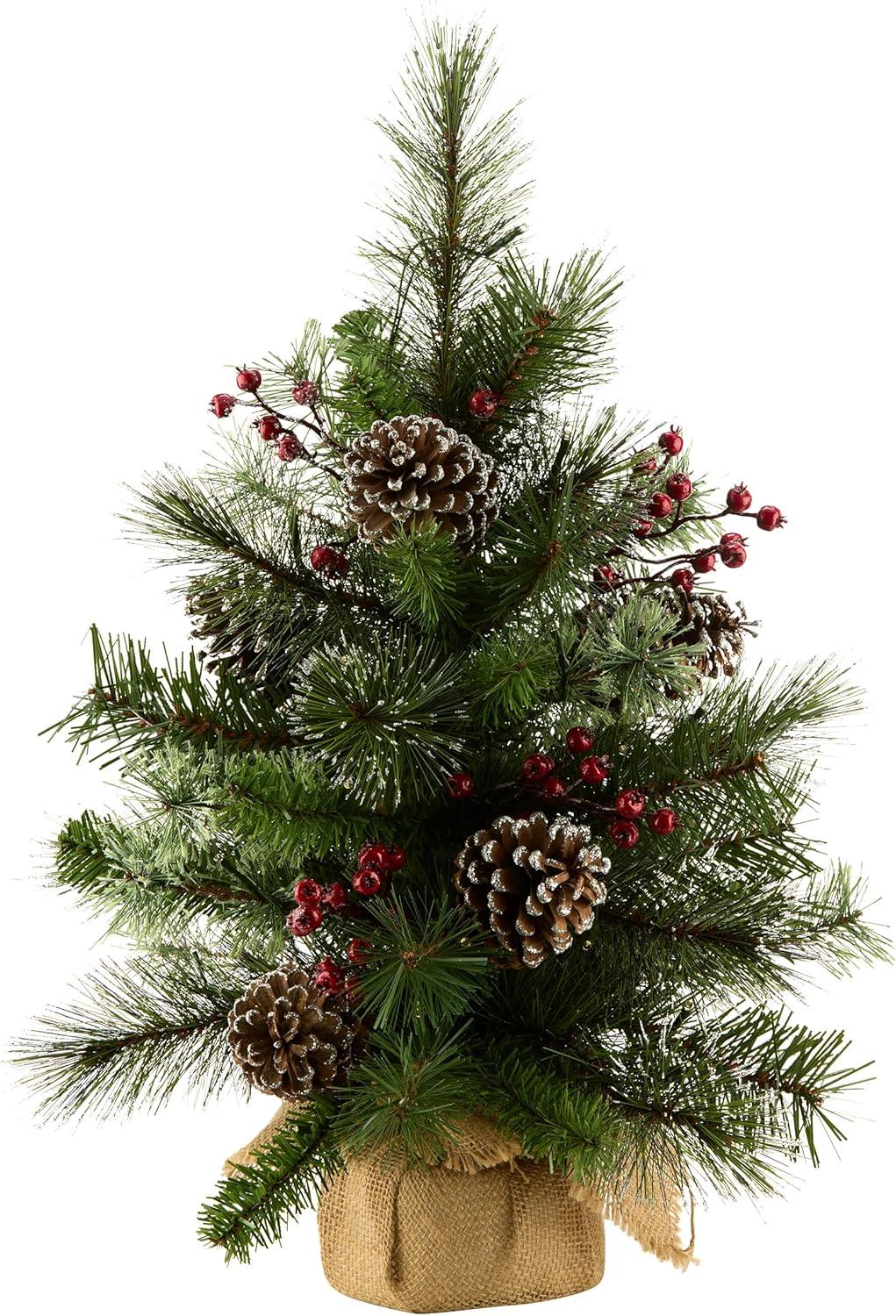 24" Pre-Lit Pine Tabletop Christmas Tree with LED Lights