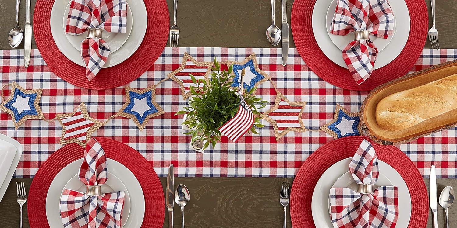 14 x 72 in. Red White and Blue Cotton Plaid Table Runner