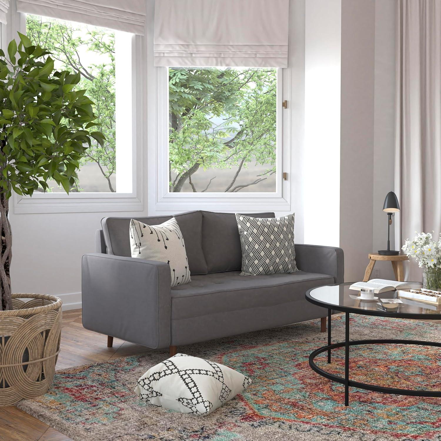 Flash Furniture Hudson Mid-Century Modern Loveseat Sofa with Tufted Faux Linen Upholstery & Solid Wood Legs in Dark Gray