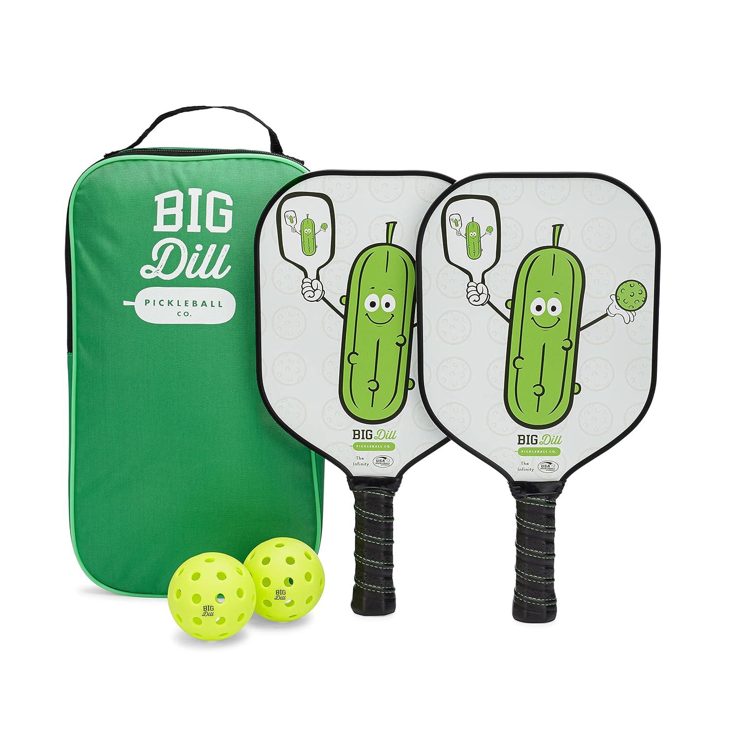 Big Dill Pickleball Co. Infinity Fiberglass Pickleball Paddles Set of 2 Paddles with Covers, 2 Pickleballs & Bag — Top-Rated Pickleball Set