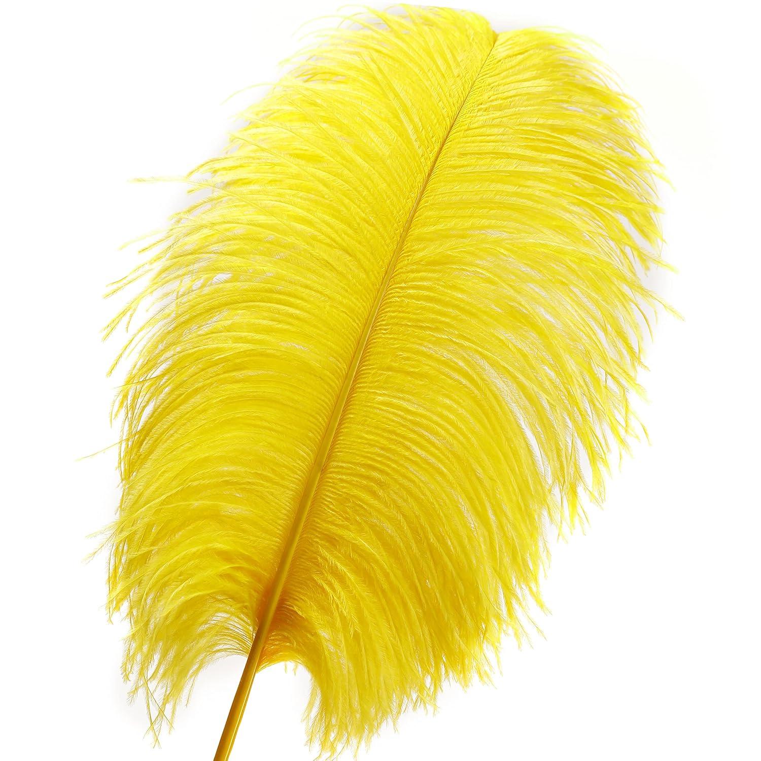 Larryhot Yellow Big Ostrich Feathers - 10pcs 16-18 inch for Vase,Wedding Centerpieces and Carnival Party(Yellow)