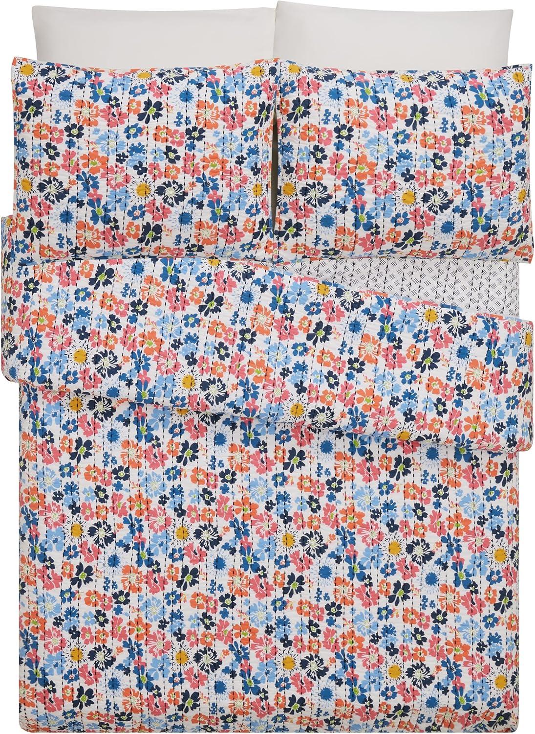 Modern Heirloom Lavender Florals 100% Cotton Reversible Boho Coverlet/Quilt Set