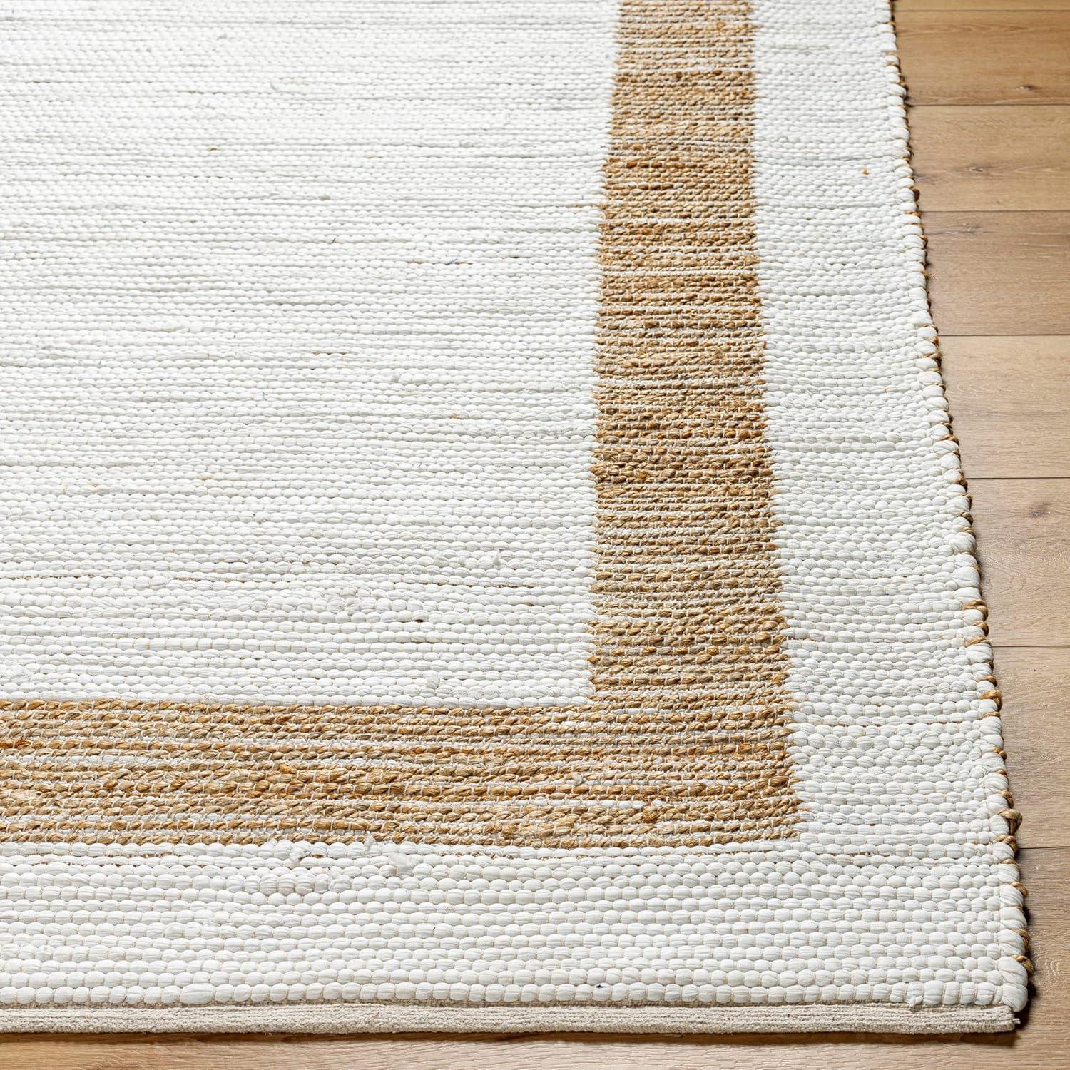 Ivory and Tan Handwoven Cotton Kids' Area Rug, 5' x 7'