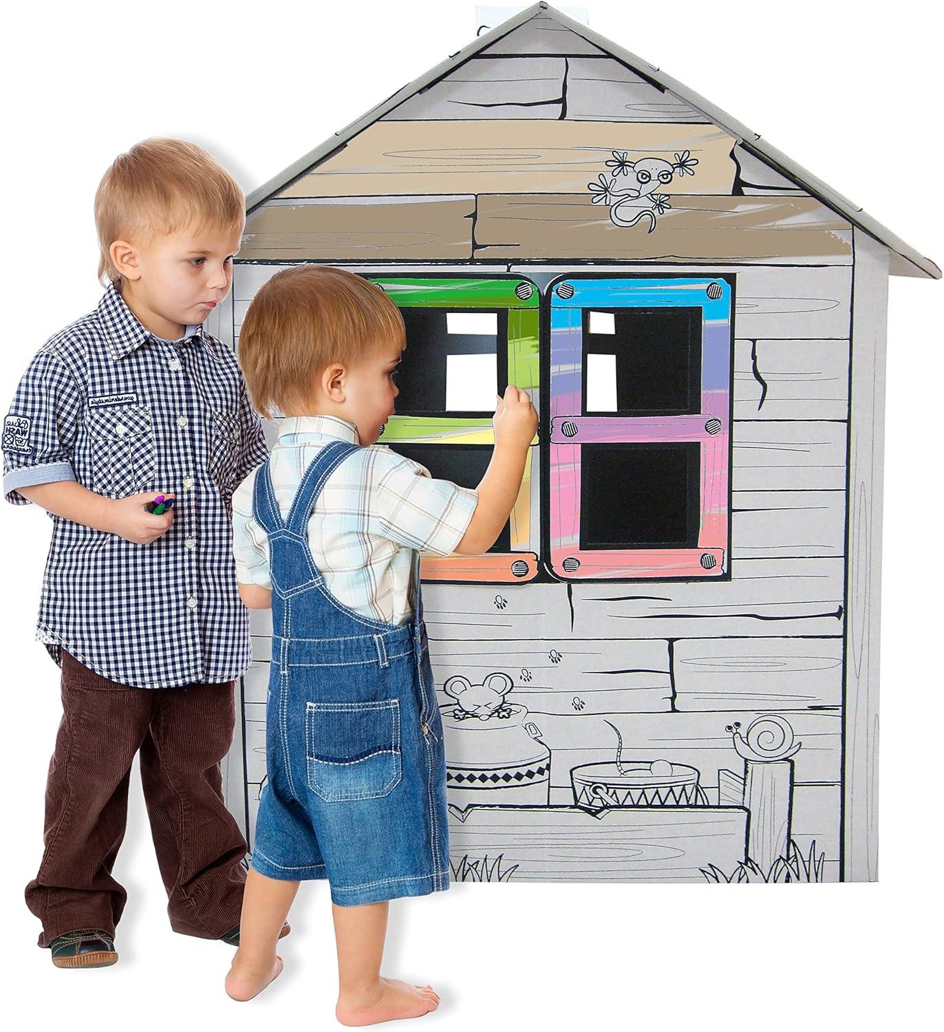 Adventure Awaits Kids Cardboard Farm Playhouse with Chimney