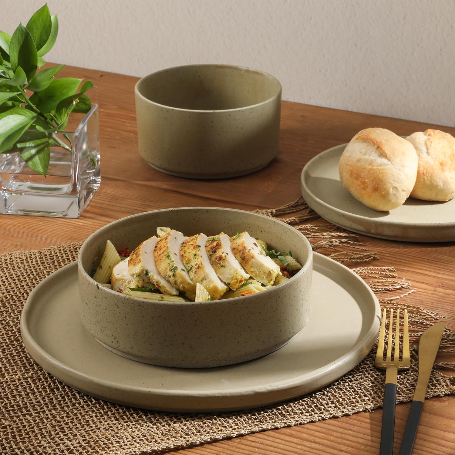 Gibson Elite Gibson Elite Tatum Premium Porcelain Matte Reactive Glaze 16 Piece (Service for 4) Plates and Bolws Stackable Dishes Ceramic Dinnerware