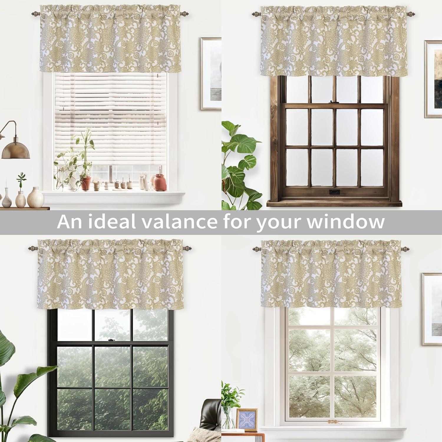 DriftAway Daisy Dahlia Blooming Flower/Floral Lined Thermal Insulated Energy Saving Window Curtain Valance for Living Room/Bedroom/Kitchen, 2 Layers, Rod Pocket, 52"x18"+2’’Header (Navy)