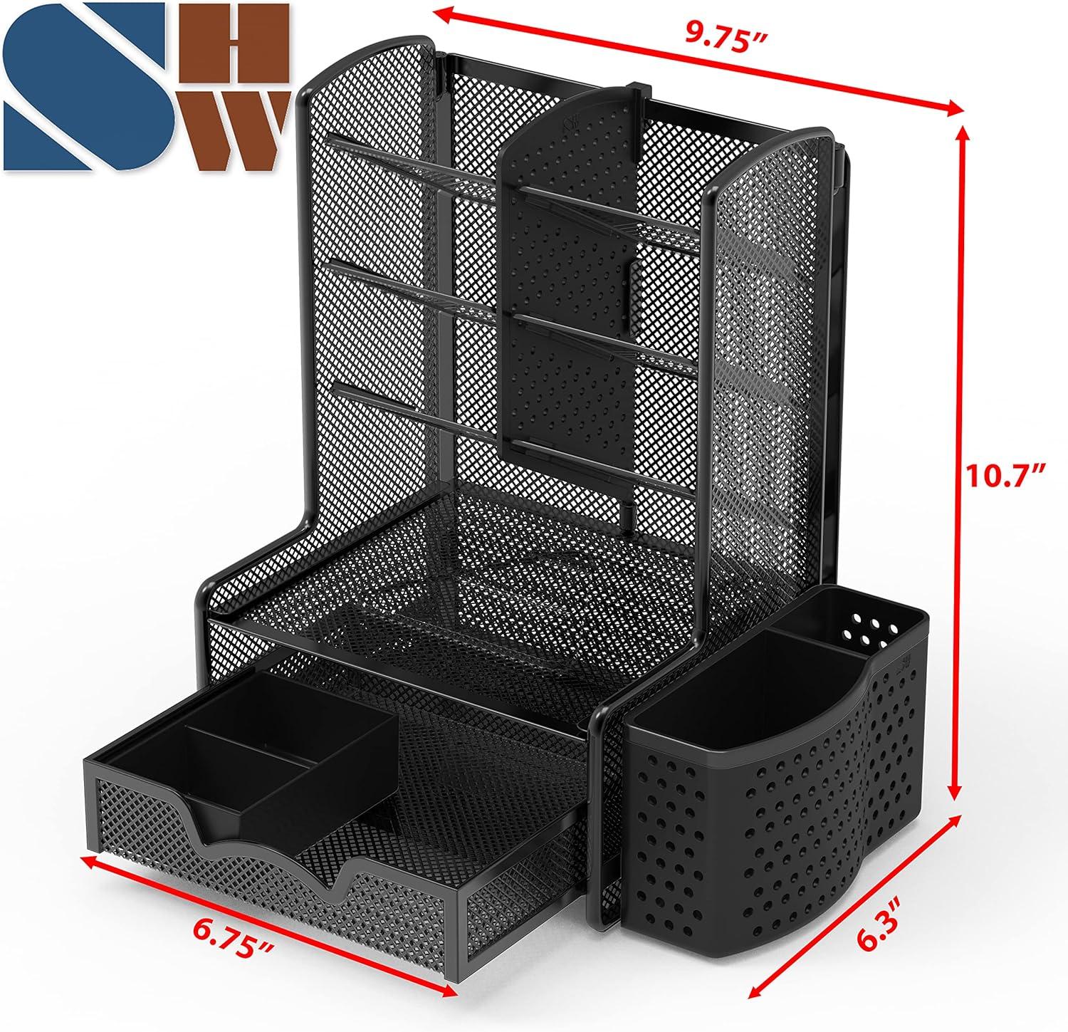 Simple Houseware SHW 6-Compartment Desktop Organizer with Drawer, Black