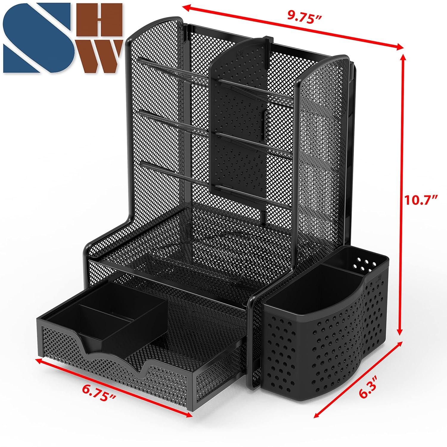 Simple Houseware SHW 6-Compartment Desktop Organizer with Drawer, Black