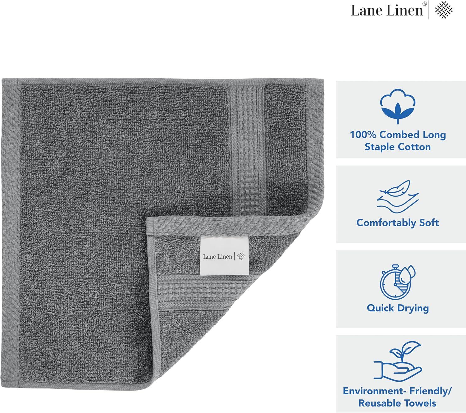 White Classic Luxury 100% Cotton Washcloths Set of 12 - 13x13" Gray