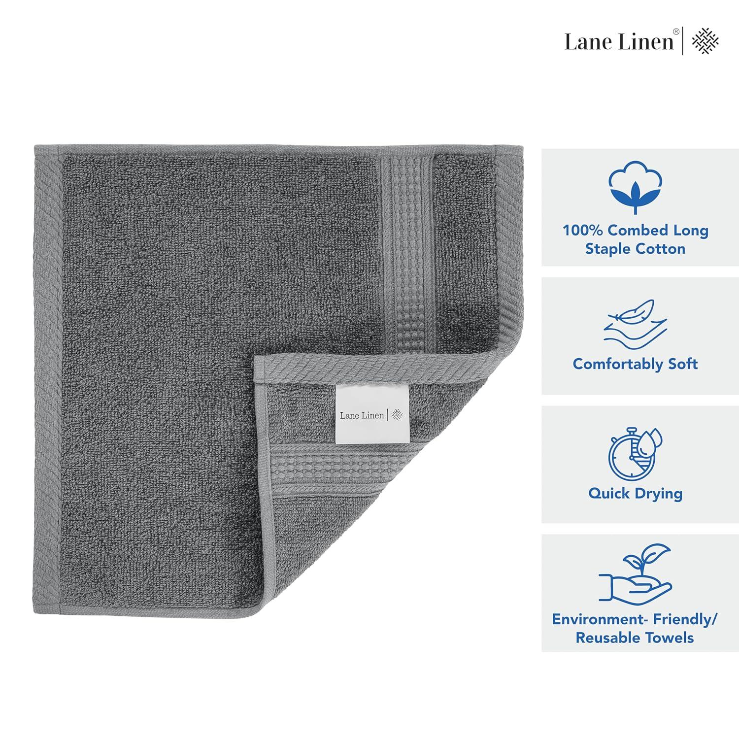 White Classic Luxury 100% Cotton Washcloths Set of 12 - 13x13" Gray
