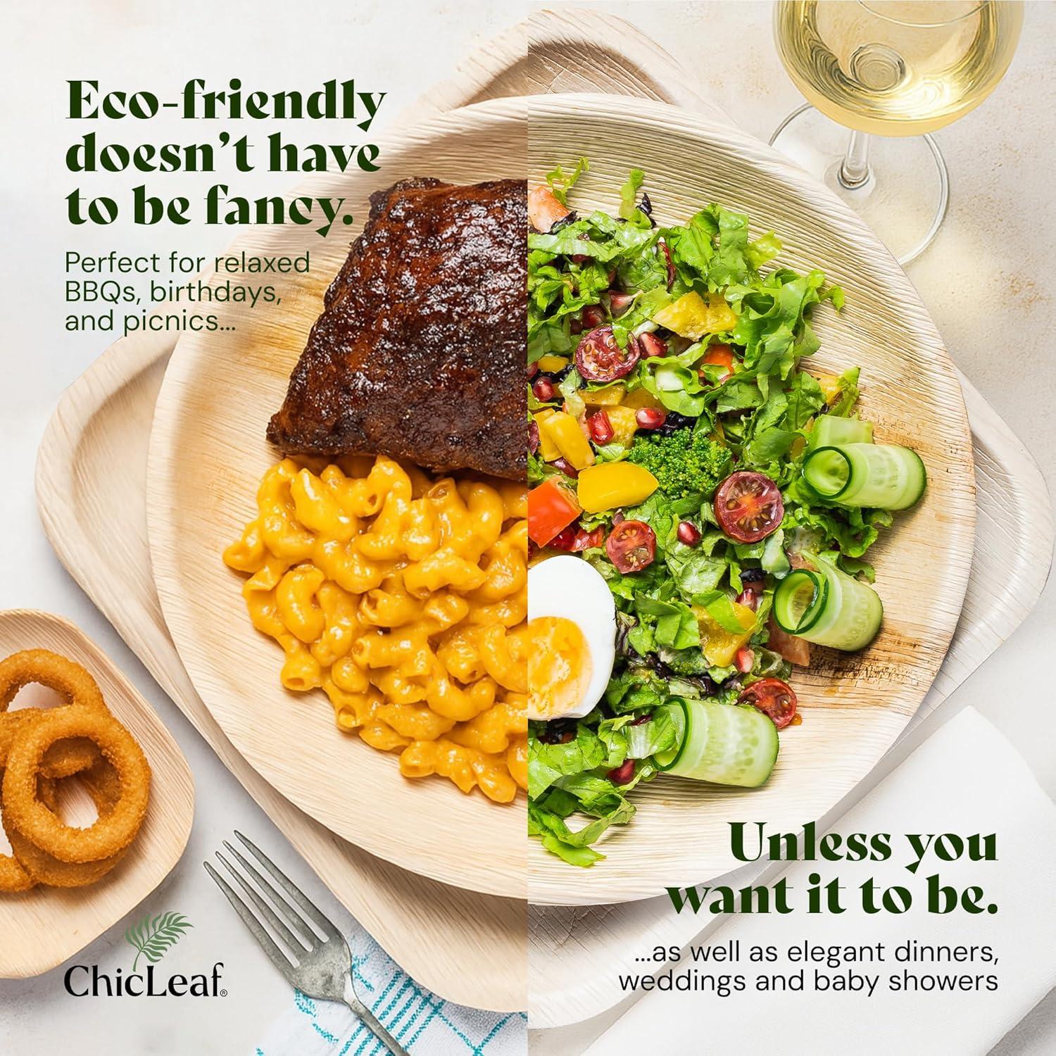 Chic Leaf Disposable Palm Leaf Trays, 17" x 12", 10 Pack, Compostable, Eco-Friendly Platters Charcuterie Board