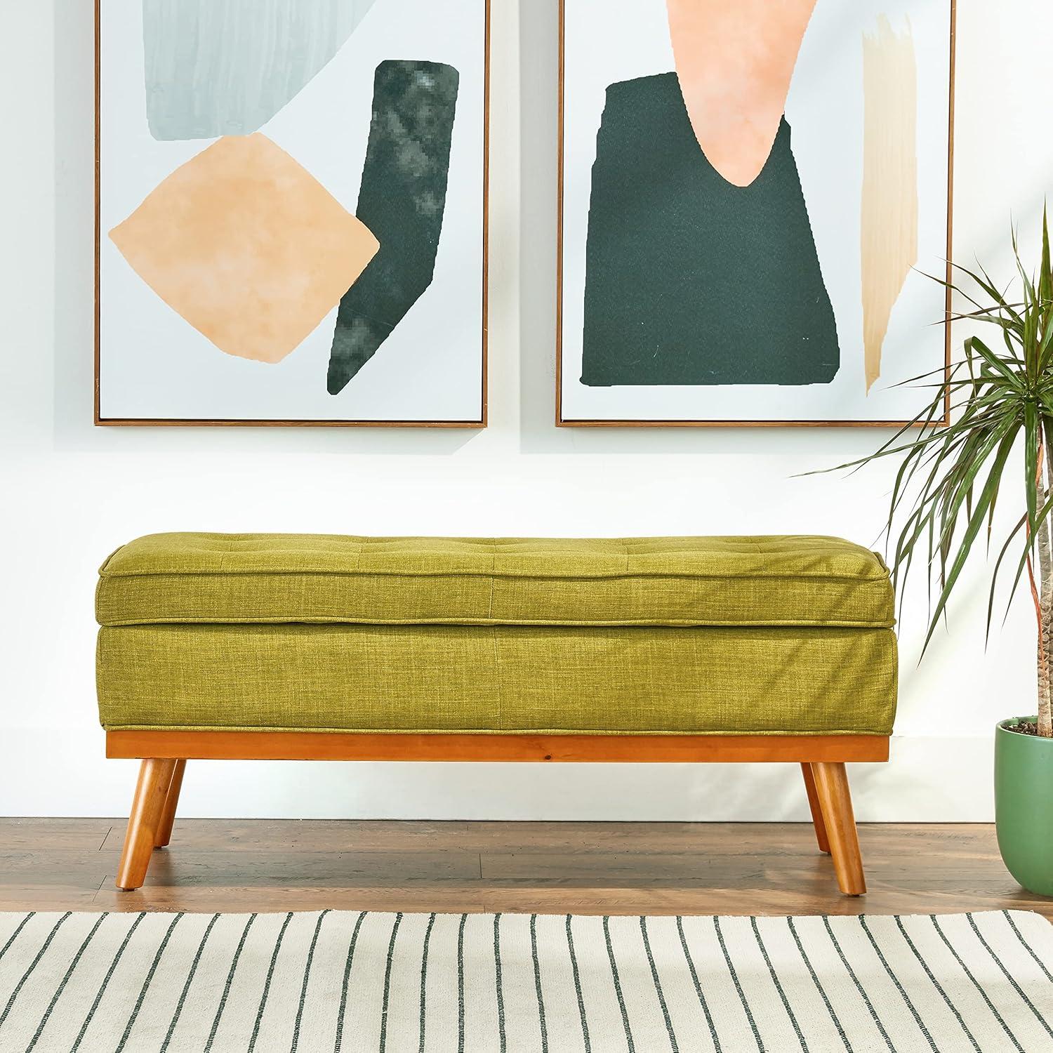 Katheryn Storage Bench Green - OSP Home Furnishings: Mid-Century Modern Ottoman, Plywood Frame, Polyester Upholstery