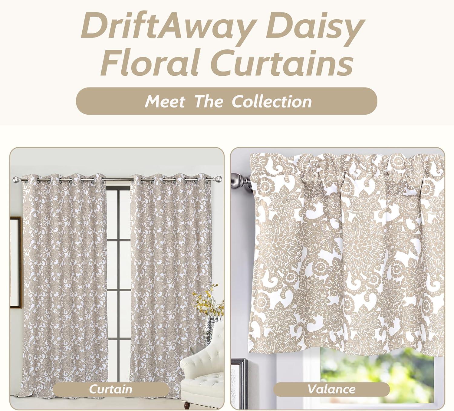 DriftAway Daisy Dahlia Blooming Flower/Floral Lined Thermal Insulated Energy Saving Window Curtain Valance for Living Room/Bedroom/Kitchen, 2 Layers, Rod Pocket, 52"x18"+2’’Header (Navy)