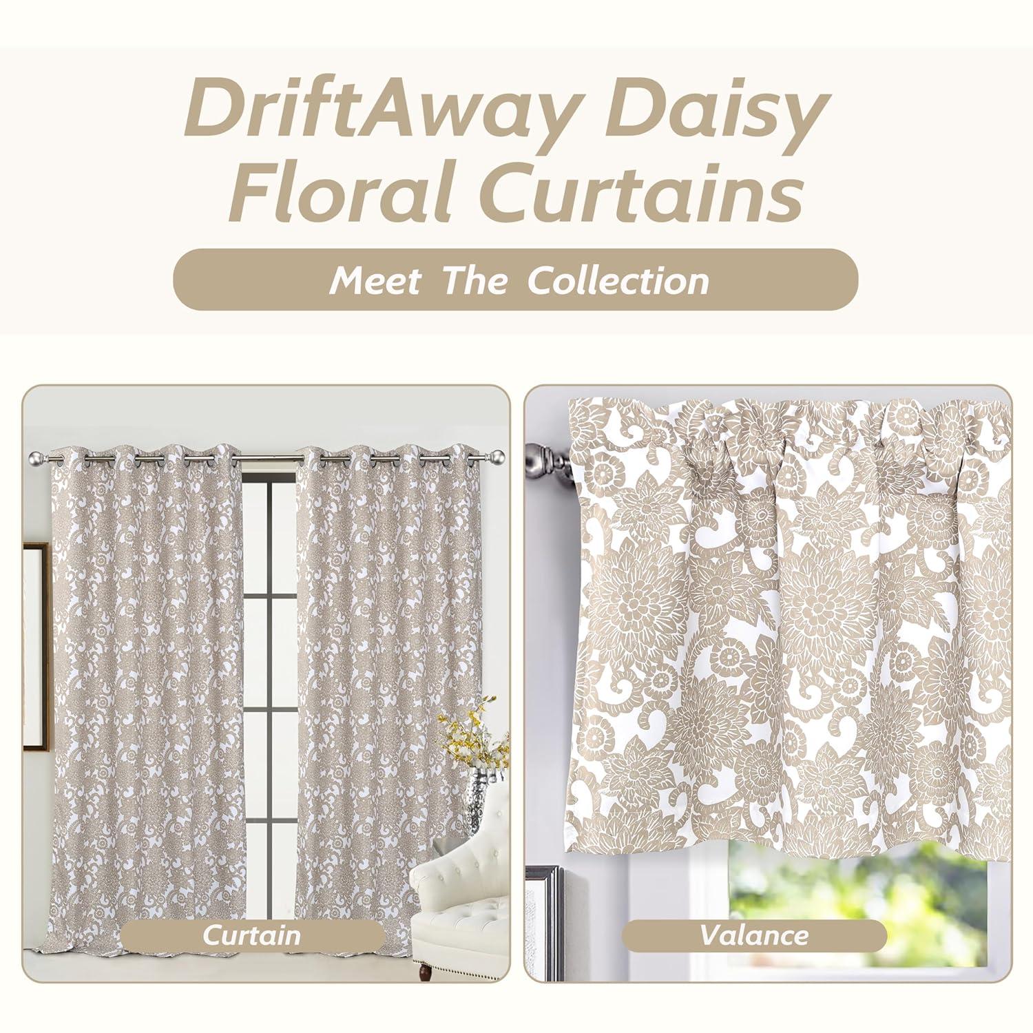 DriftAway Daisy Dahlia Blooming Flower/Floral Lined Thermal Insulated Energy Saving Window Curtain Valance for Living Room/Bedroom/Kitchen, 2 Layers, Rod Pocket, 52"x18"+2’’Header (Navy)