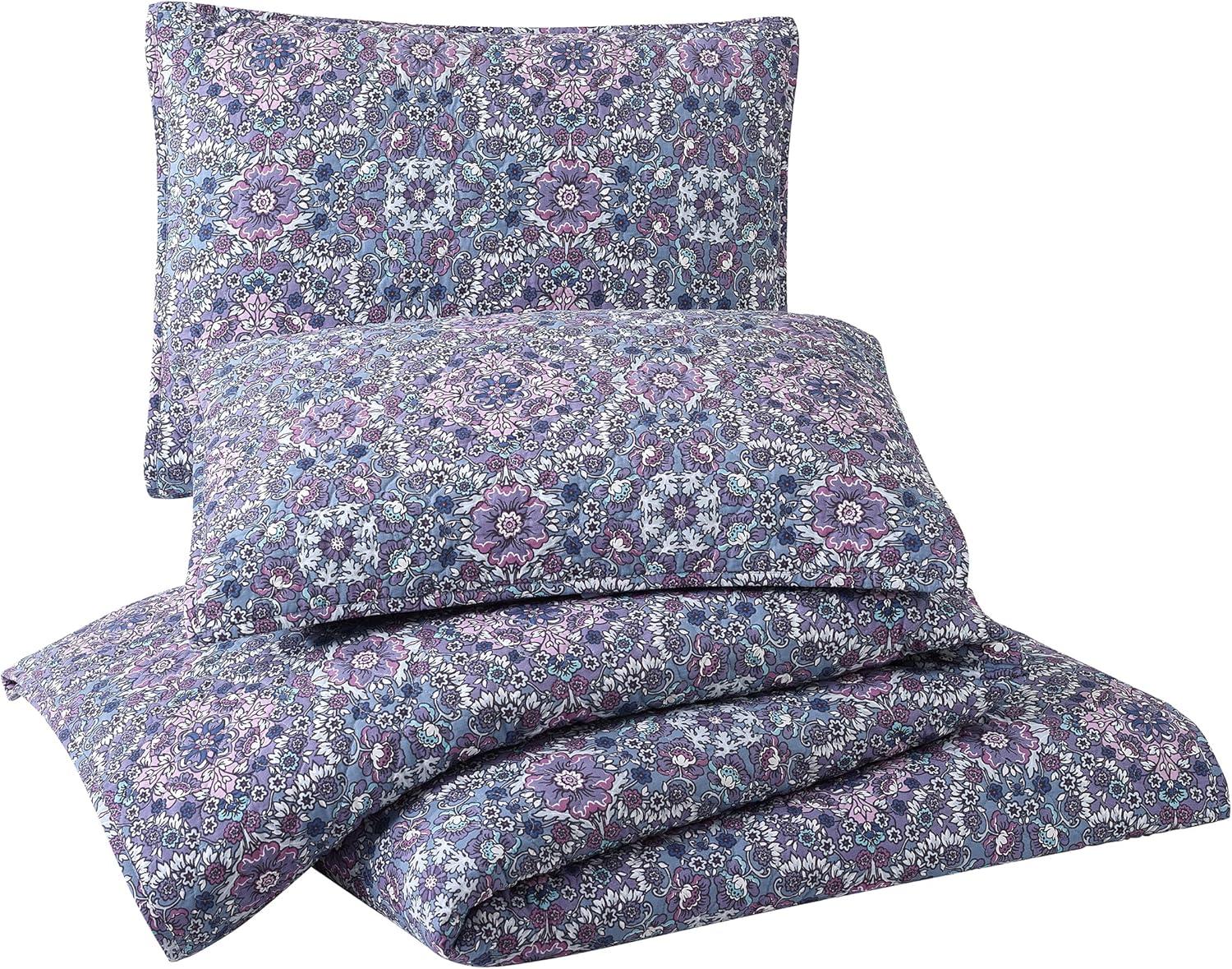 Modern Heirloom Lavender Florals 100% Cotton Purple Quilt Set
