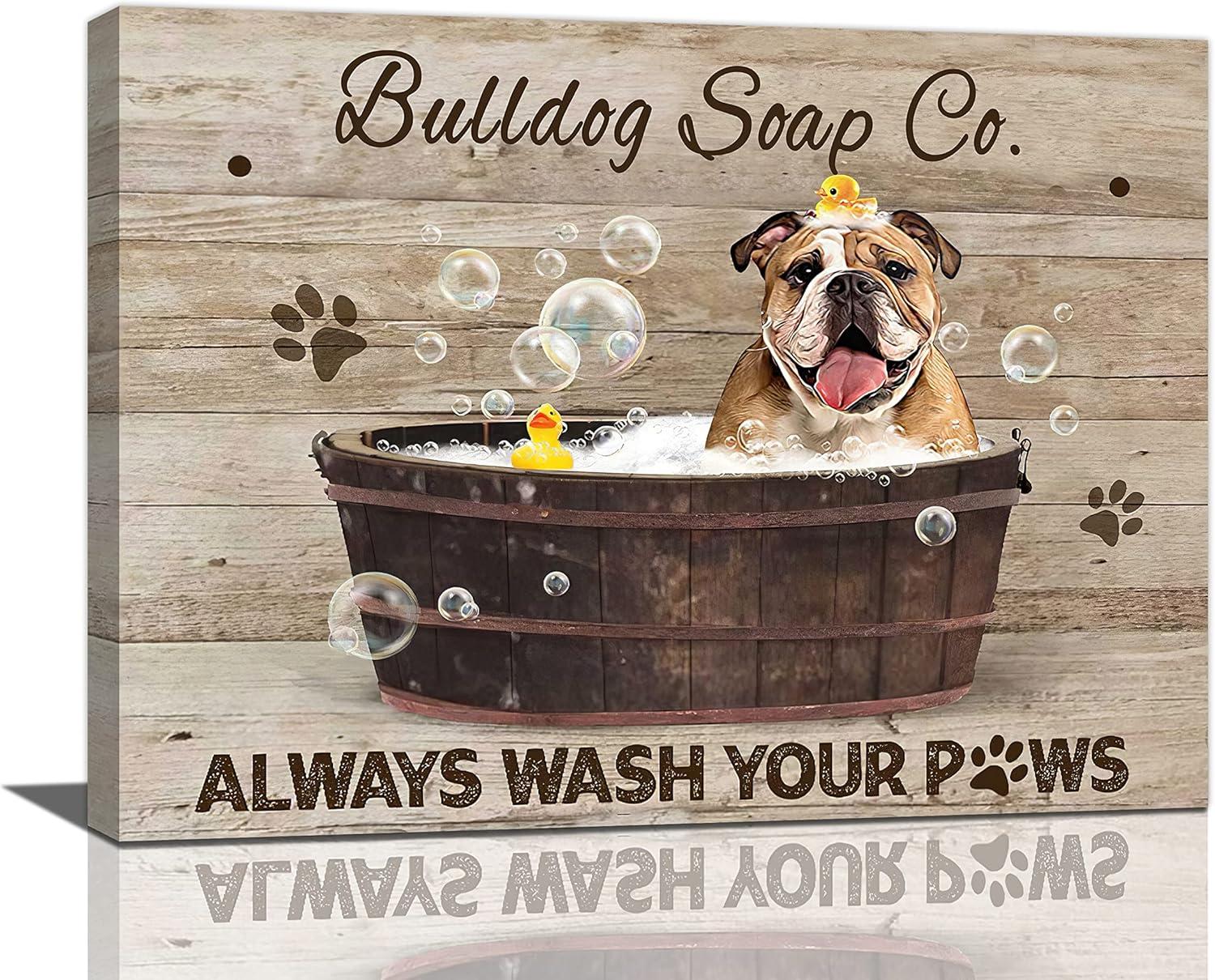 dashuaibi-Bathroom Wall Art Funny English Bulldog in the Bathtub Canvas Prints Painting Bathroom Pictures Modern Artwork Home Decor for Restroom Washroom SPA Salon 16"x12"