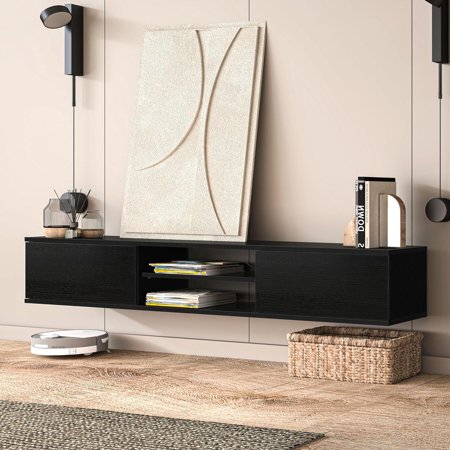 Atelier Mobili Floating TV Stand 70 Inch, Wall Mounted Entertainment Center