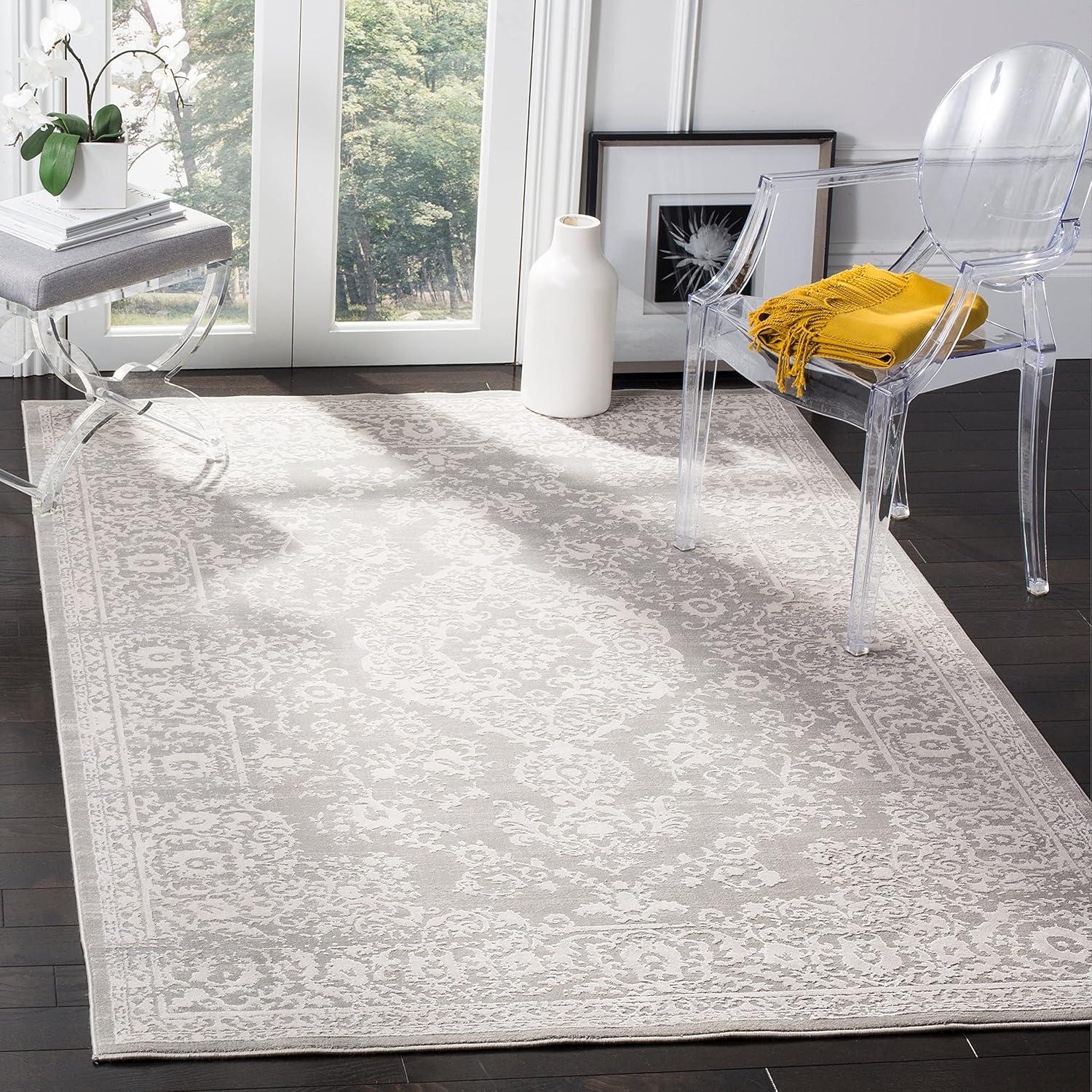 Elegant Grey and Beige Vintage Distressed 30" Accent Rug