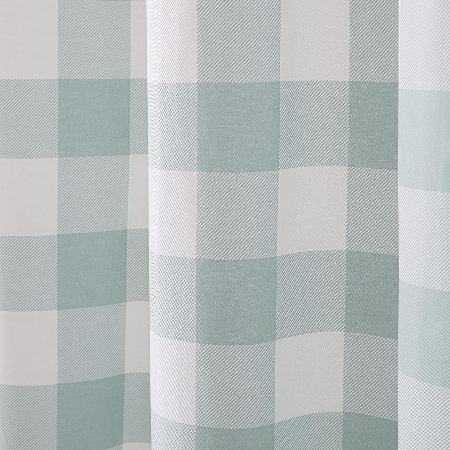 Cabin Plaid Shower Curtain Green - Eddie Bauer: 100% Cotton, Twill Weave, Easy Care, Machine Washable