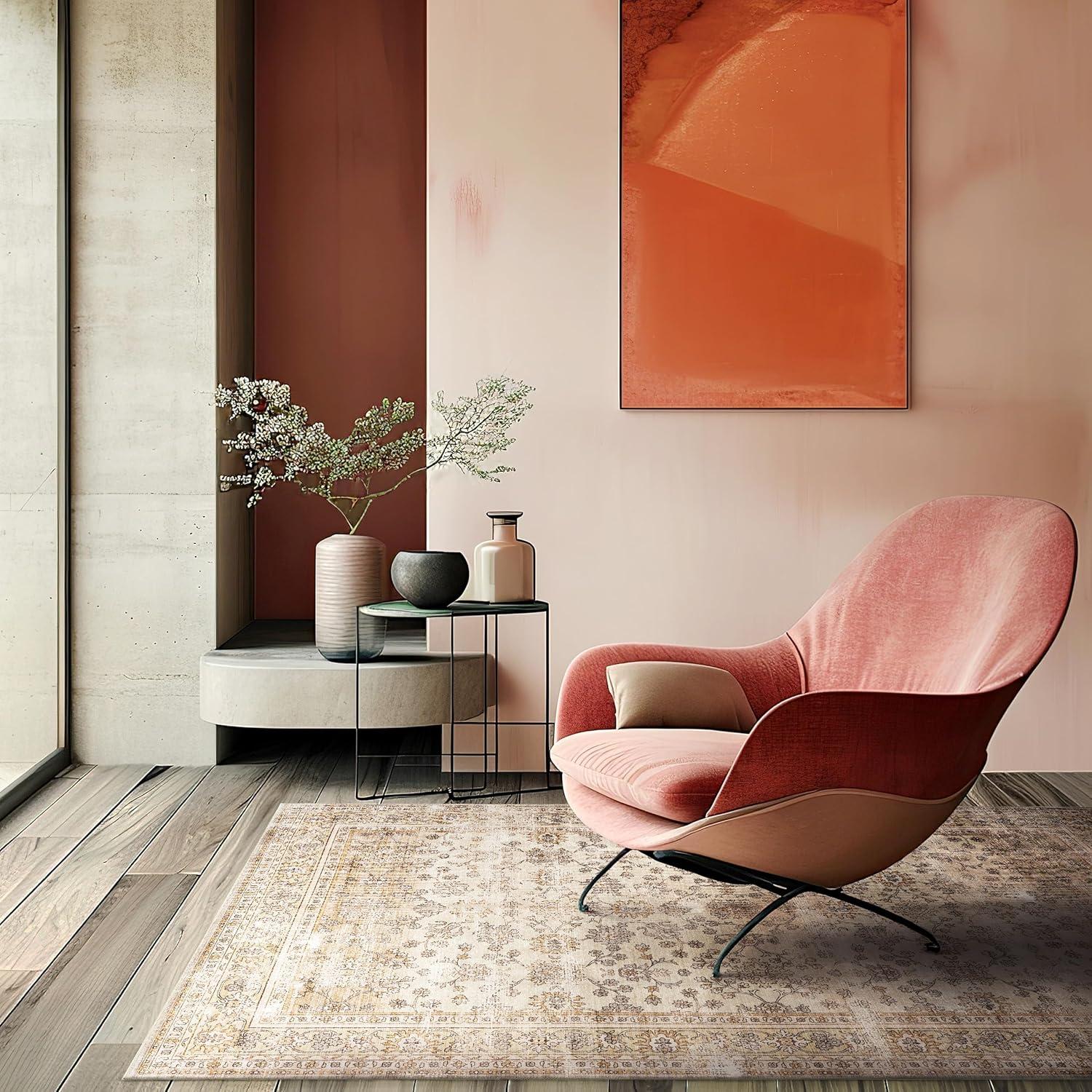 Nuloom Sia Spill Proof Treated Vintage Floral Pet Friendly Premium Machine Washable Area Rug, 9' x 12', Beige