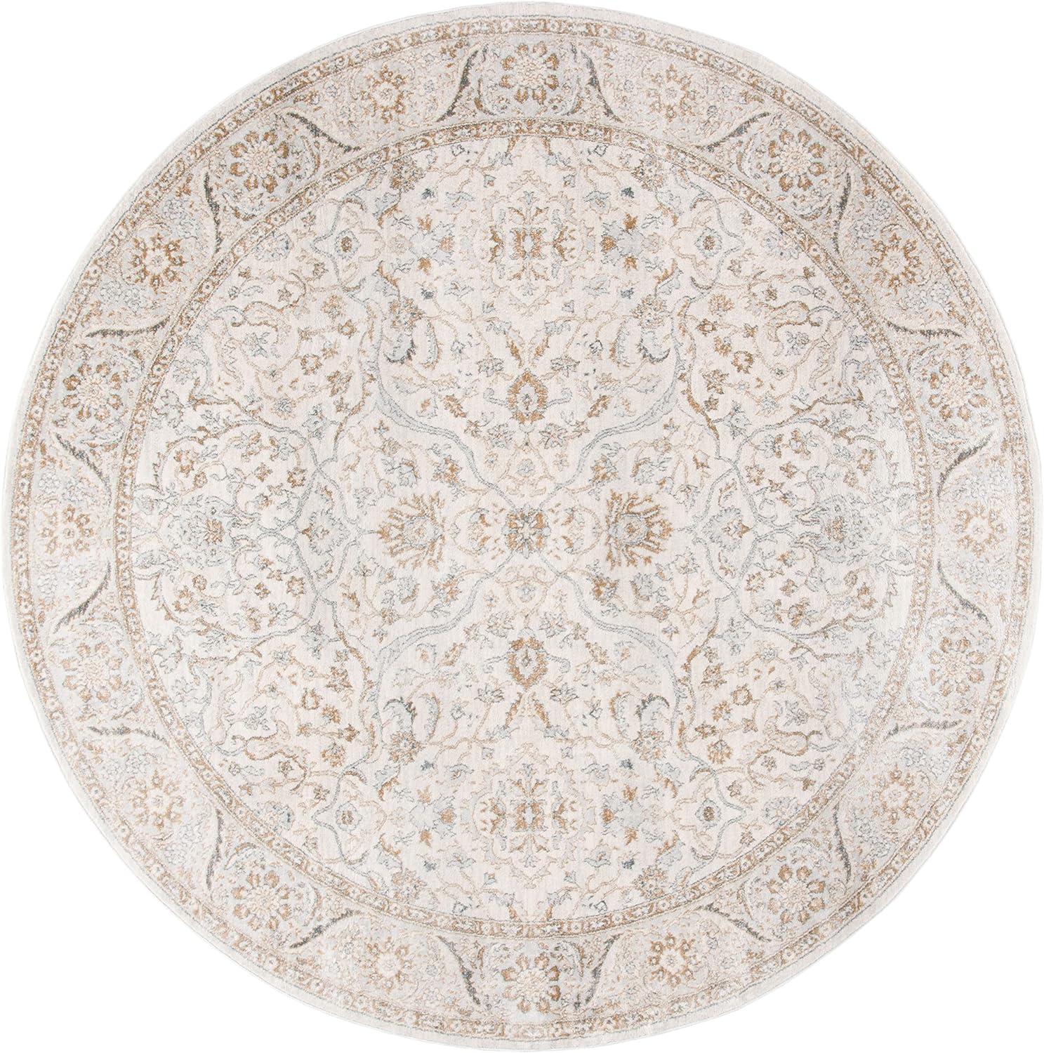 Isabella Cream and Beige Round Oriental Area Rug