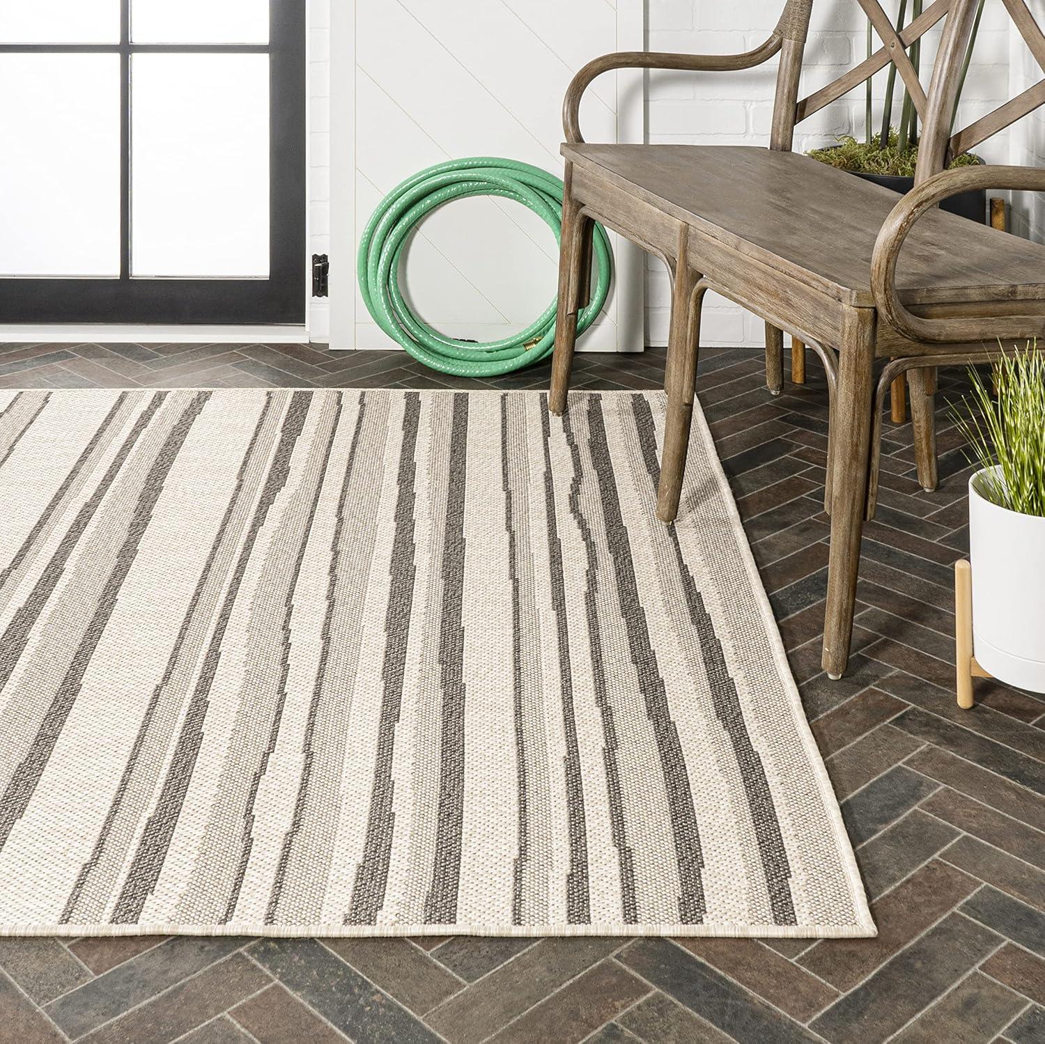 5' x 8' Castara Wavy Stripe Modern Indoor/Outdoor Area Rug, Cream/Dark Gray - JONATHAN Y