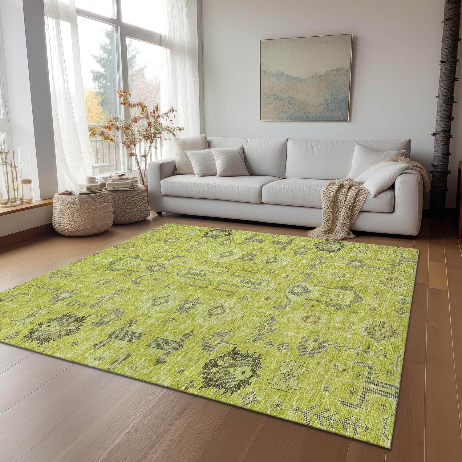 Aloe Green and Gray Geometric 10' x 14' Indoor/Outdoor Area Rug