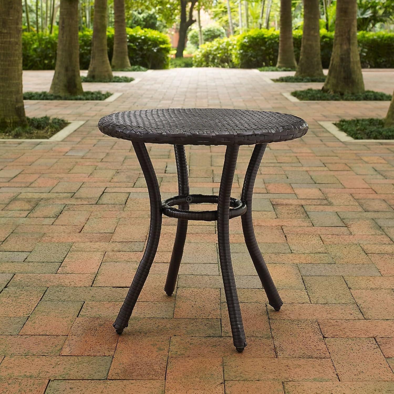 Crosley Palm Harbor Outdoor Wicker Round Side Table in Brown