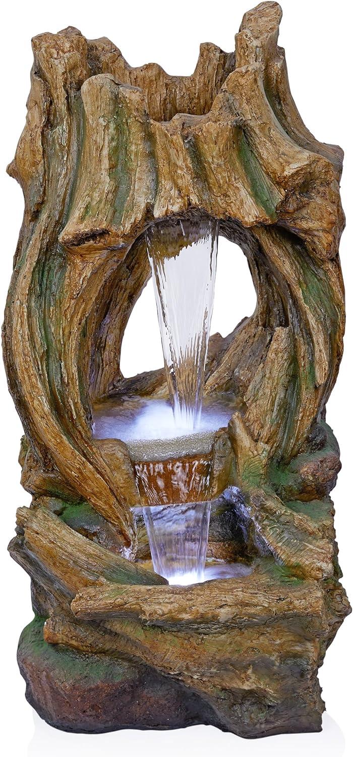 40" Brown Polyresin Tree Trunk Fountain with LED Lights