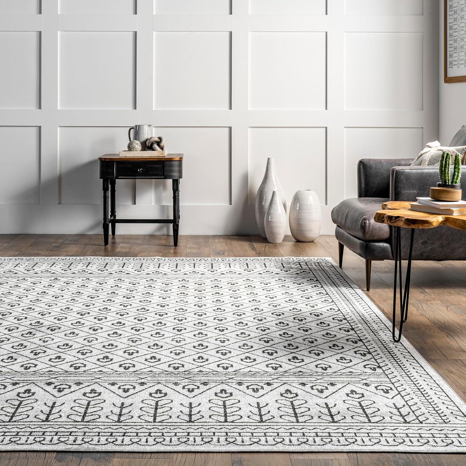 Nuloom Casandra Moroccan 4x6 Machine Washable Indoor Area Rug for Living Room Bedroom Dining Room Kitchen, Grey/Ivory