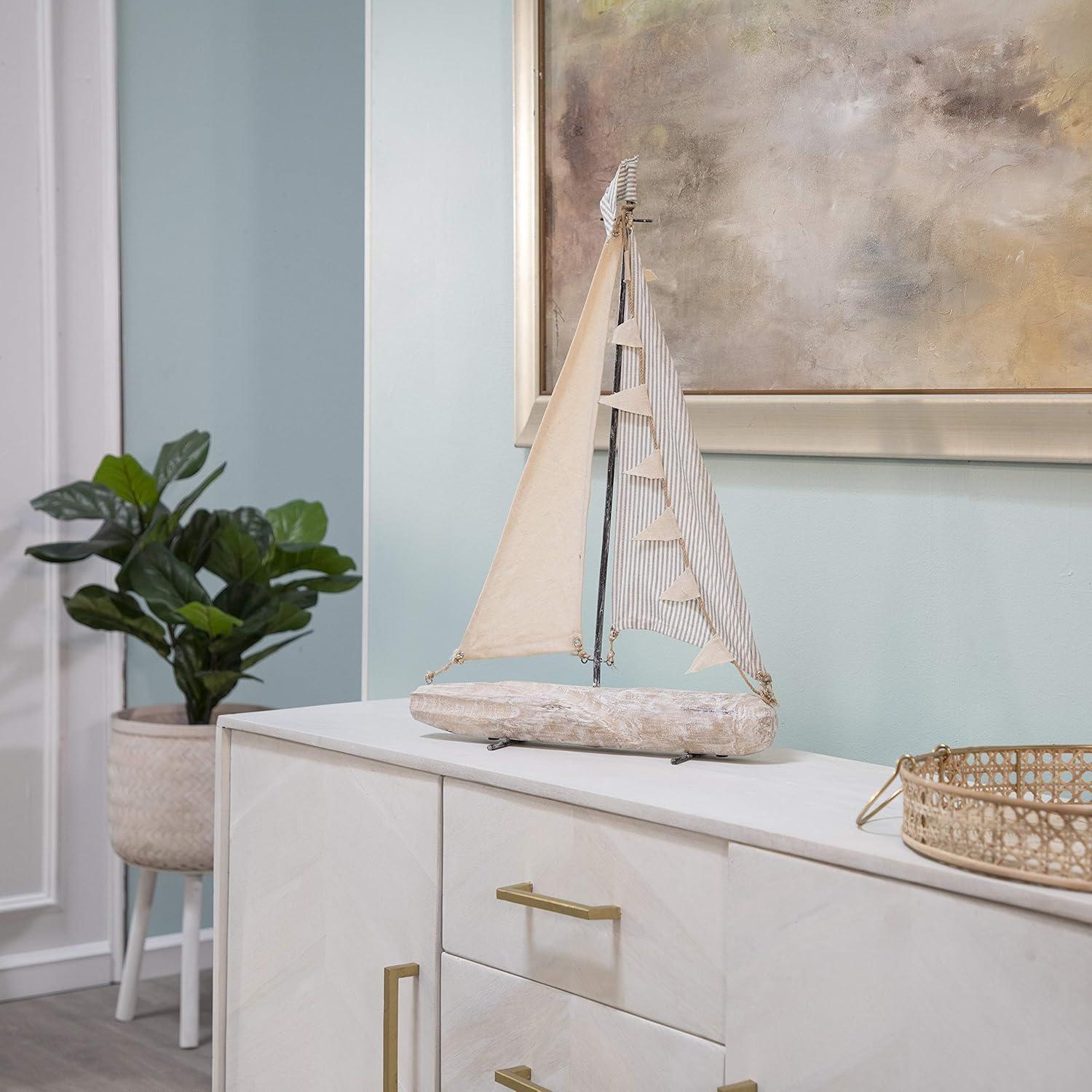 Sagebrook Home Iron 25" Sailboat With  Cloth Sails, Multi, Rectangle, Metal, Coastal, 17"L X 5"W X 25"H, Solid Color