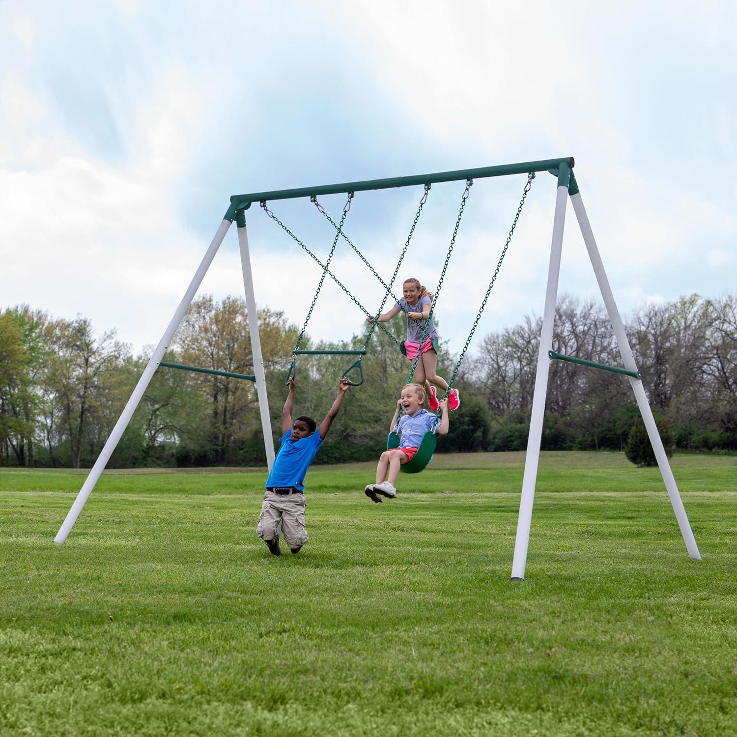 Backyard Discovery Backyard Discovery Big Brutus Galvanized Steel A-Frame Swing Set with Two Belt Swings and One Trapeze Bar