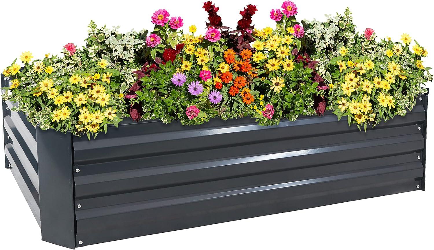 Sunnydaze Hot Dip Galvanized Steel Raised Garden Bed for Plants, Vegetables, and Flowers - 48" L x 11.75" H - Dark Gray